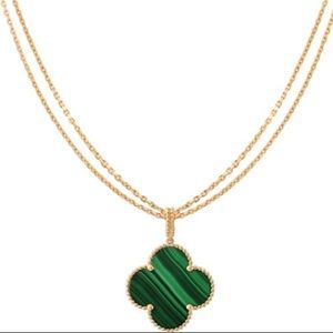 18K Yellow 25” Four-Leaf Clover Malachite Necklace